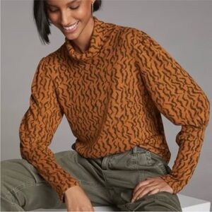 Anthropologie Orange and Black Cowl Neck Sweater